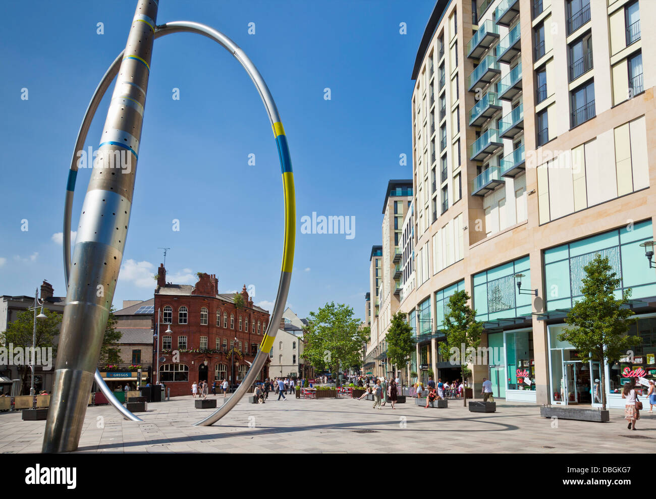 Cardiff city centre, The Hayes Pedestrian area in front of the John Lewis Store, South Glamorgan South Wales UK GB EU Europe Stock Photo