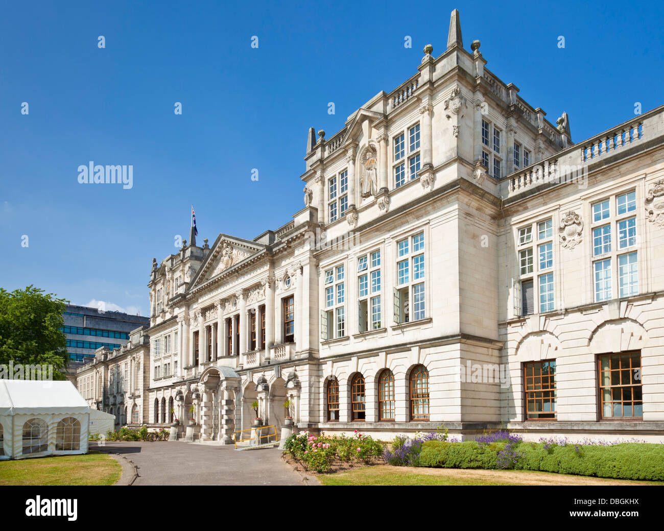 Cardiff University entrance driveway and doors to the Administration building of the University of Wales Cardiff Glamorgan South Wales UK GB Europe Stock Photo