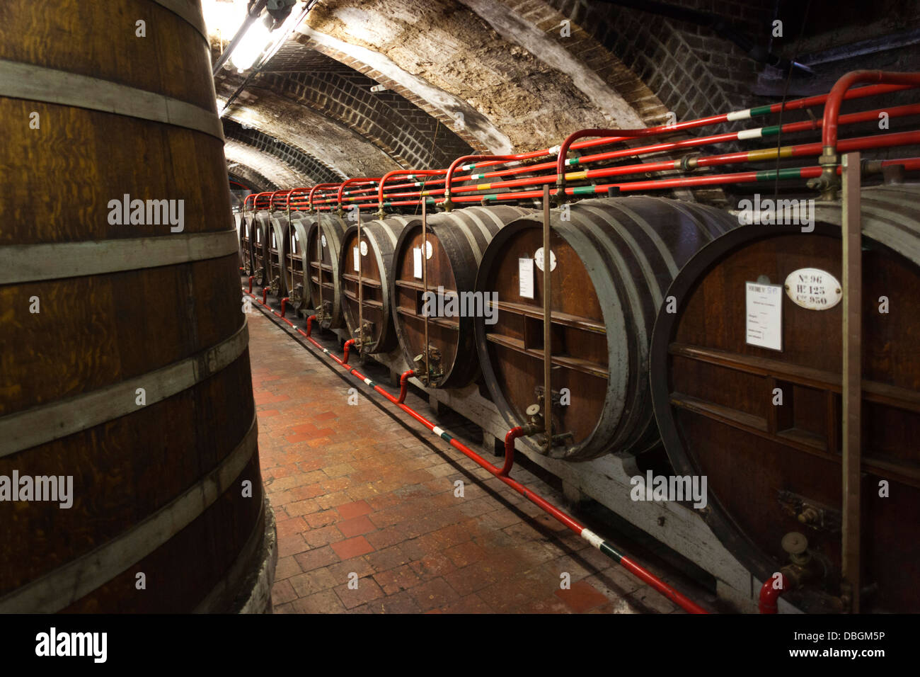 France, Normandy, Fecamp, Palais Benedictine, museum and distillery of Benedictine liqueur, aging barrels. Stock Photo