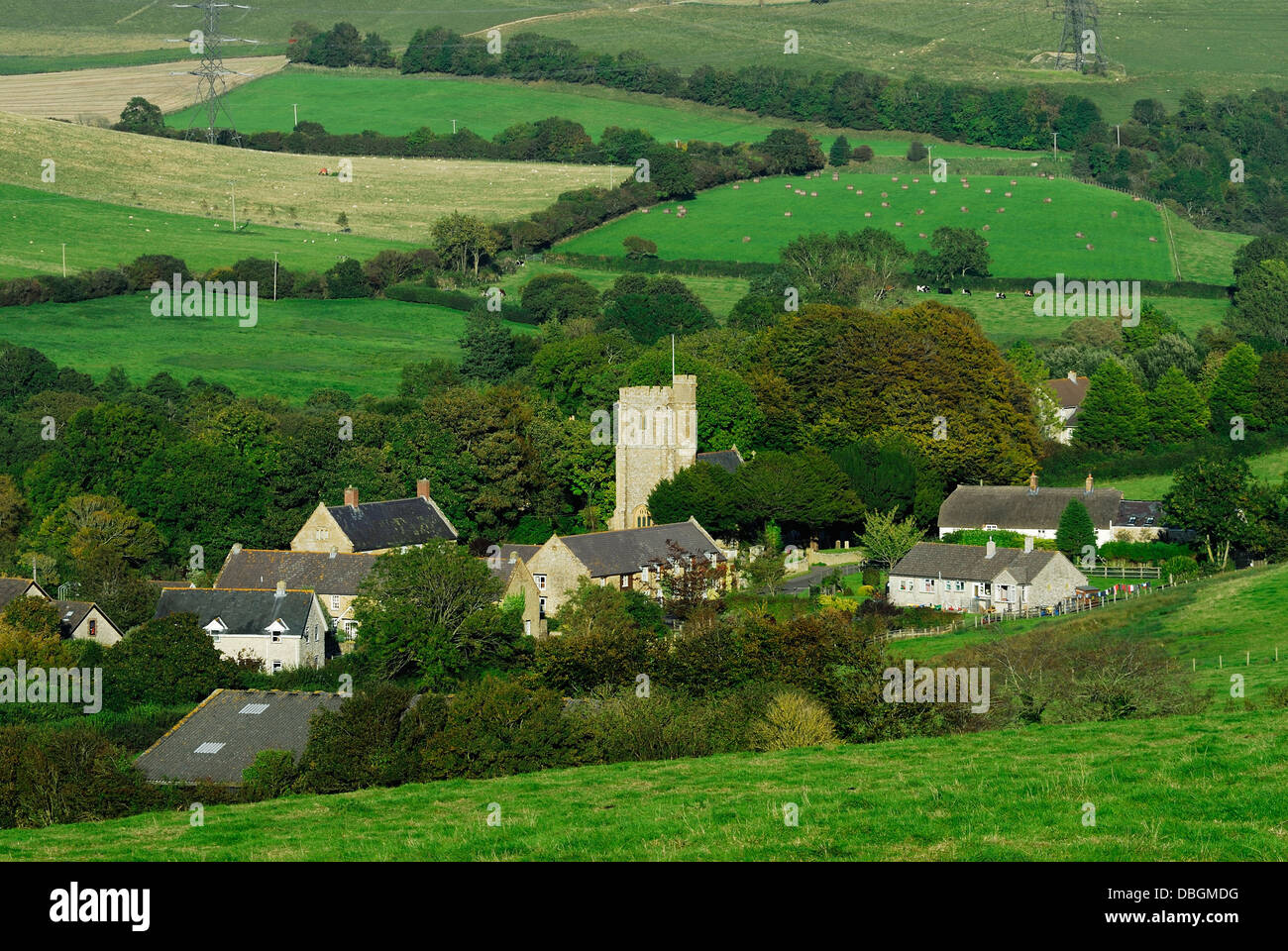 A view of the village and farmland at Askerswell  Dorset UK Stock Photo