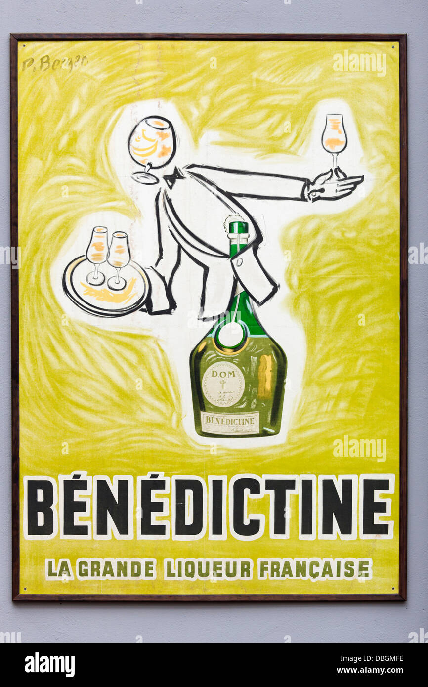 France, Normandy, Fecamp, Palais Benedictine, museum and distillery of Benedictine liqueur, advertising poster. Stock Photo
