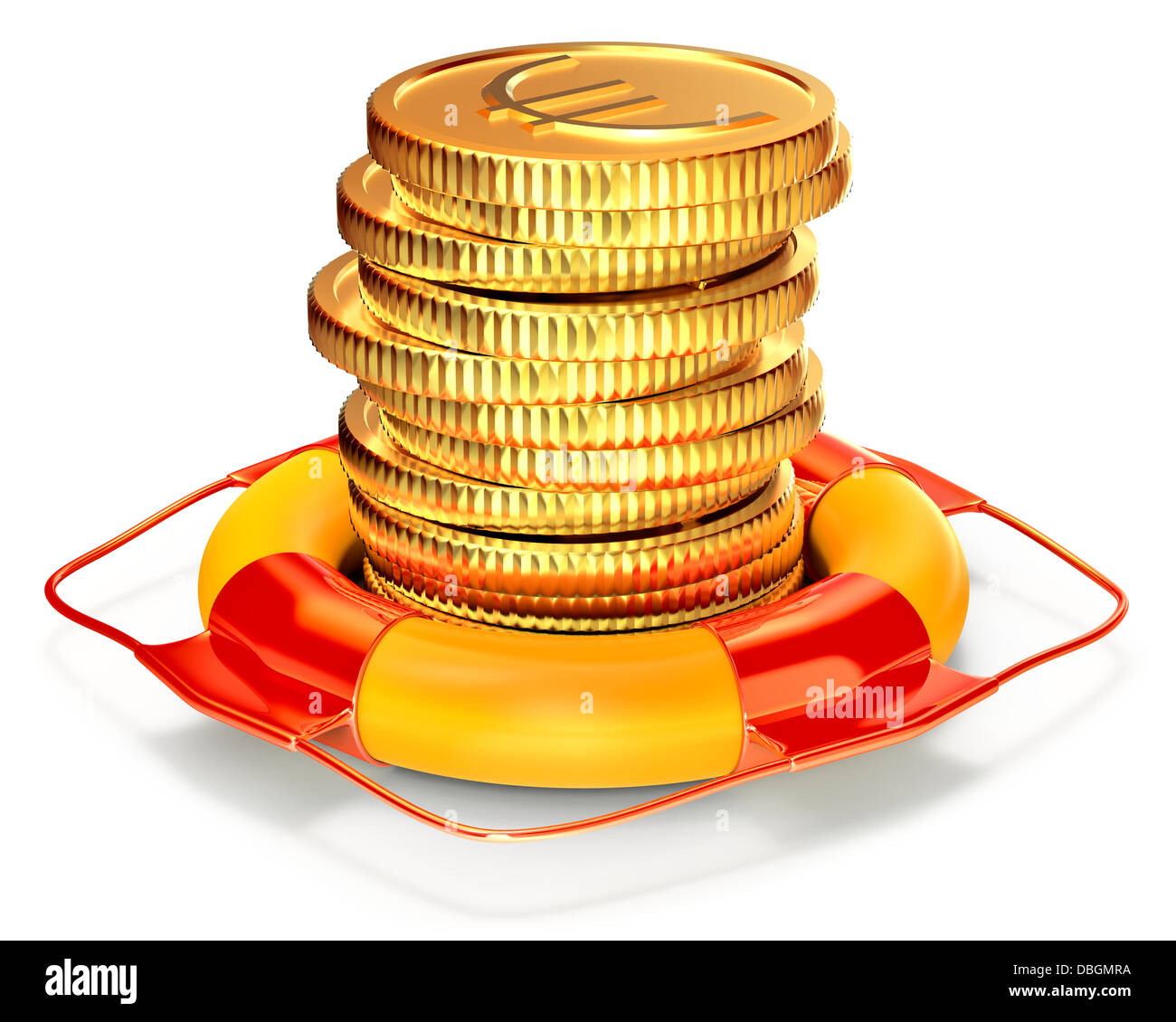 Lifebuoy with a coins for capital preservation Stock Photo
