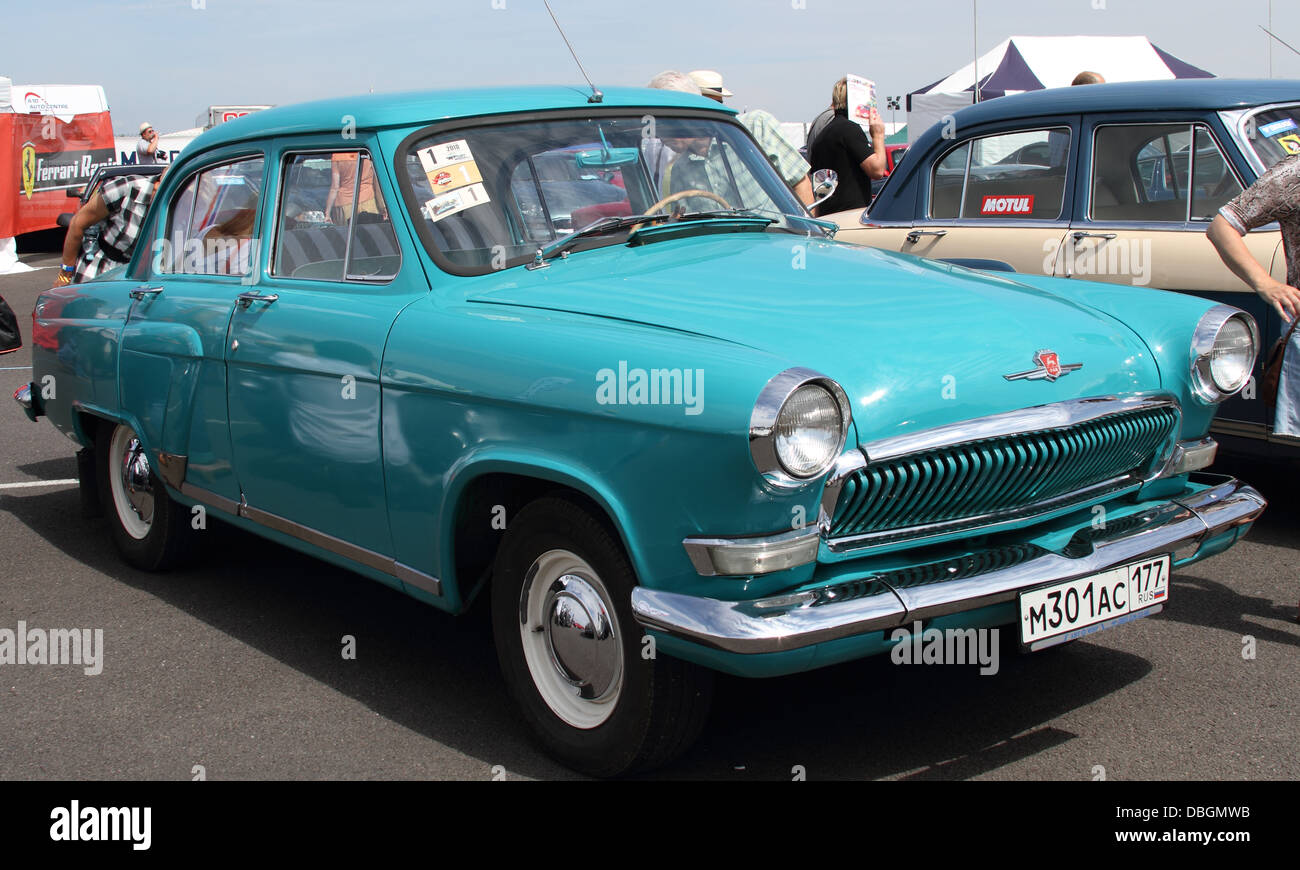 Classic Russian Saloon Car in Turquoise Two tone dark blue and cream Stock Photo