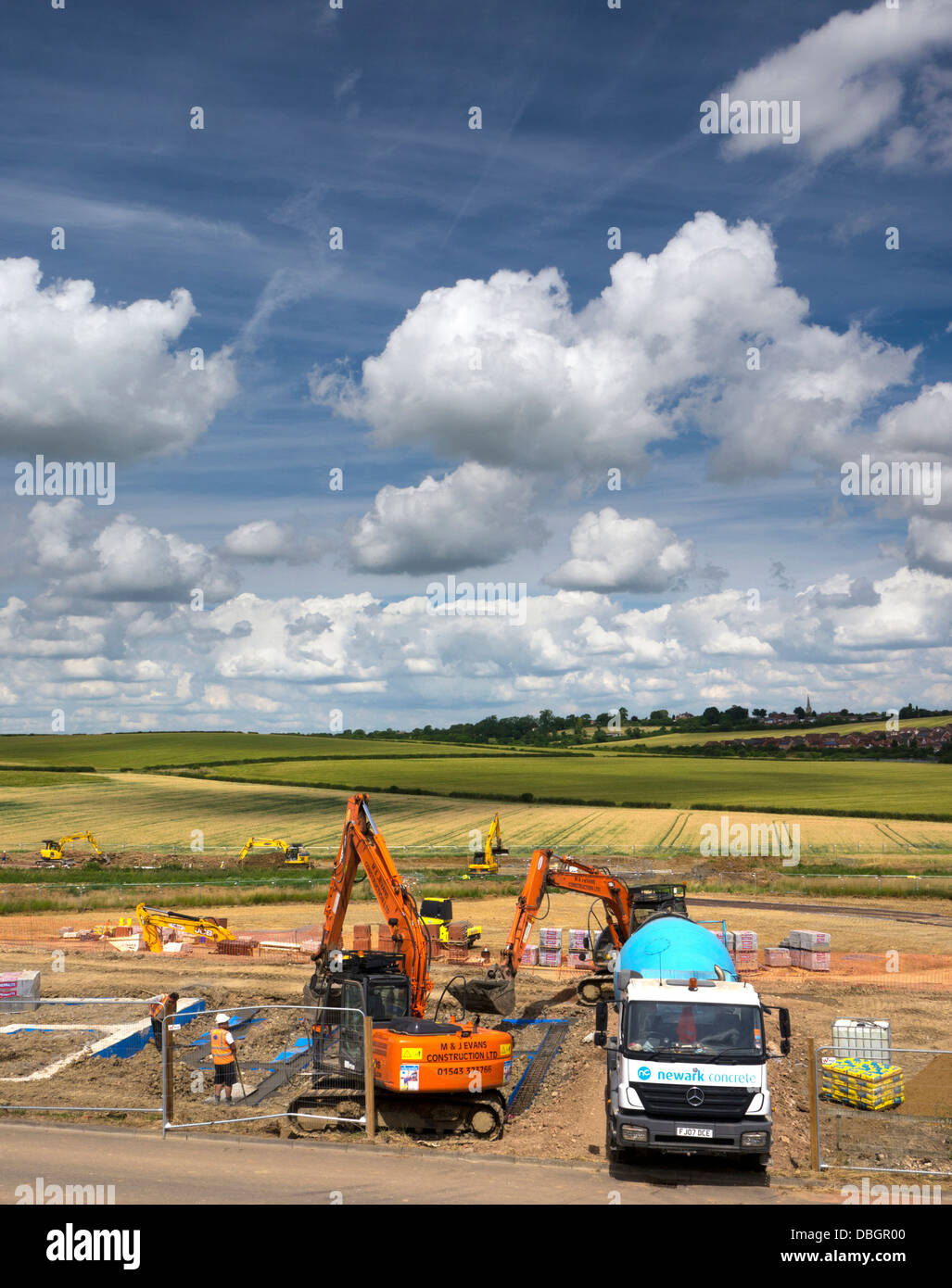 Laying foundations for house building, Lincolnshire, England Stock Photo