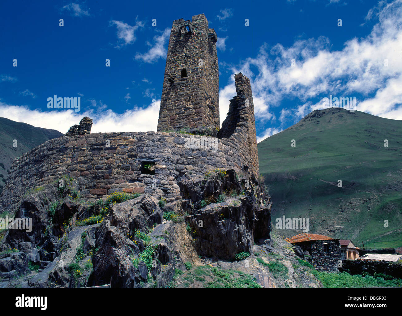 sno village watchtower caucasus mountains georgian military highway ...
