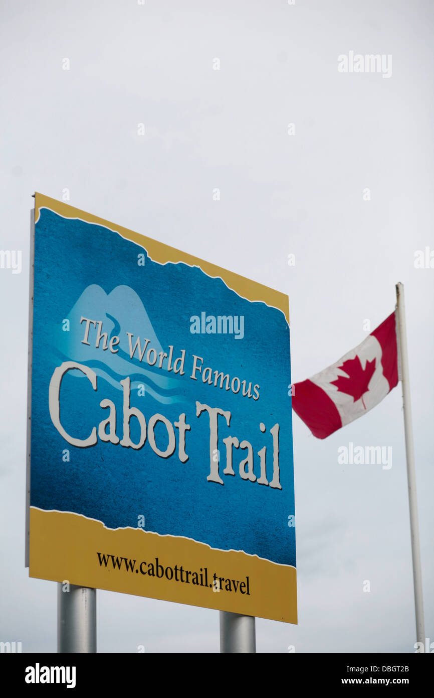 A sign at an entrance to the Cabot Trail in Cape Breton, N.S Stock ...
