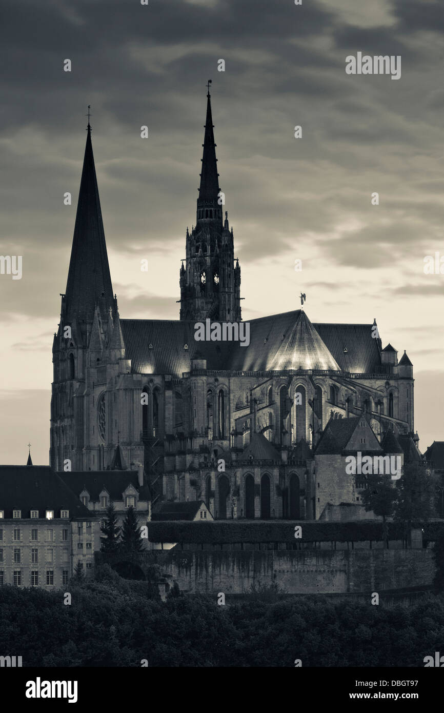 France, Centre, Eure et Loir, Chartres, Chartres Cathedral, elevated
