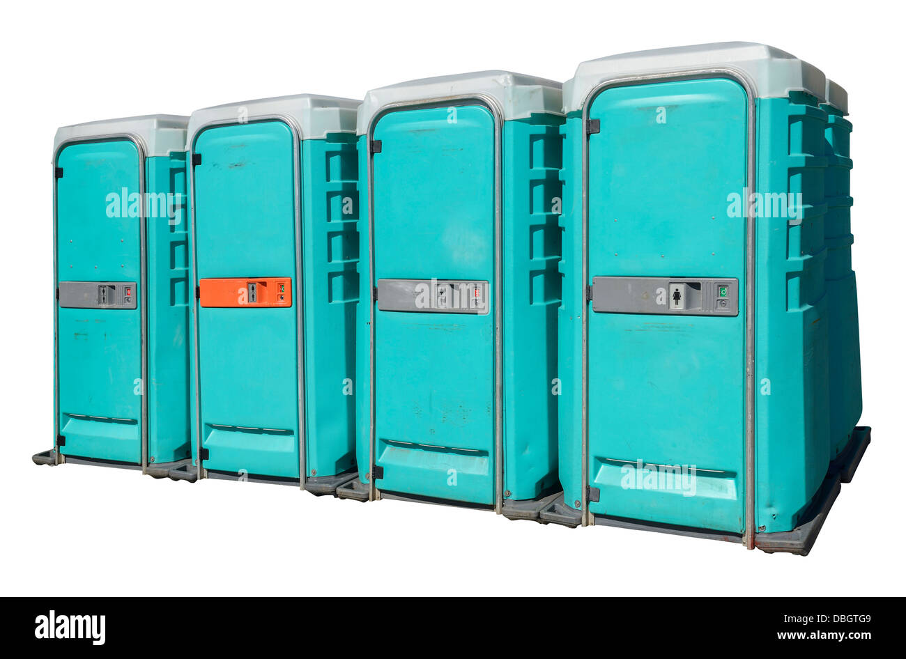 Row of portable toilets Stock Photo