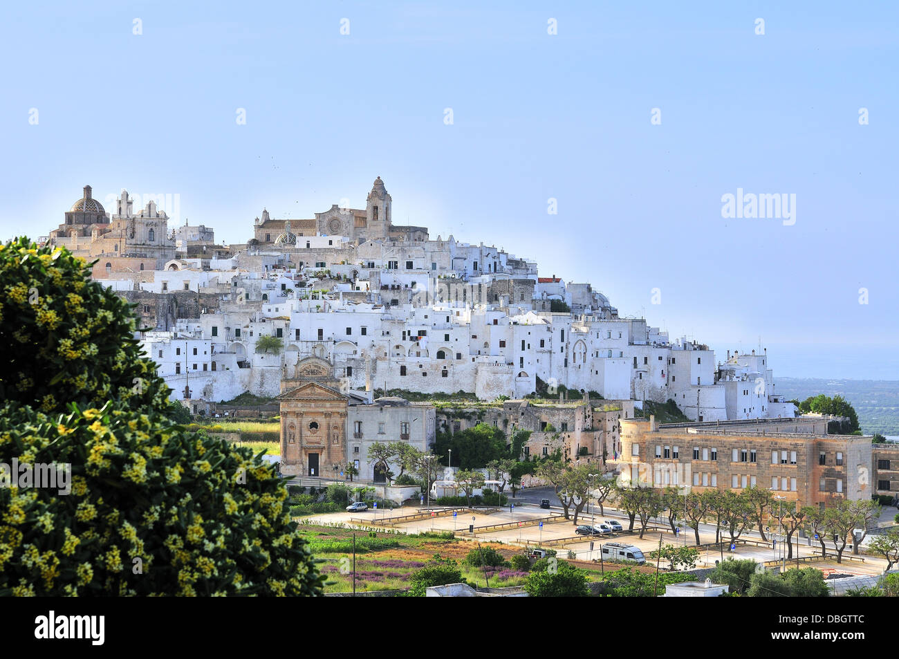 The historic hilltop white town of Ostuni on the escarpment, Bari ,Puglia, Italy Stock Photo