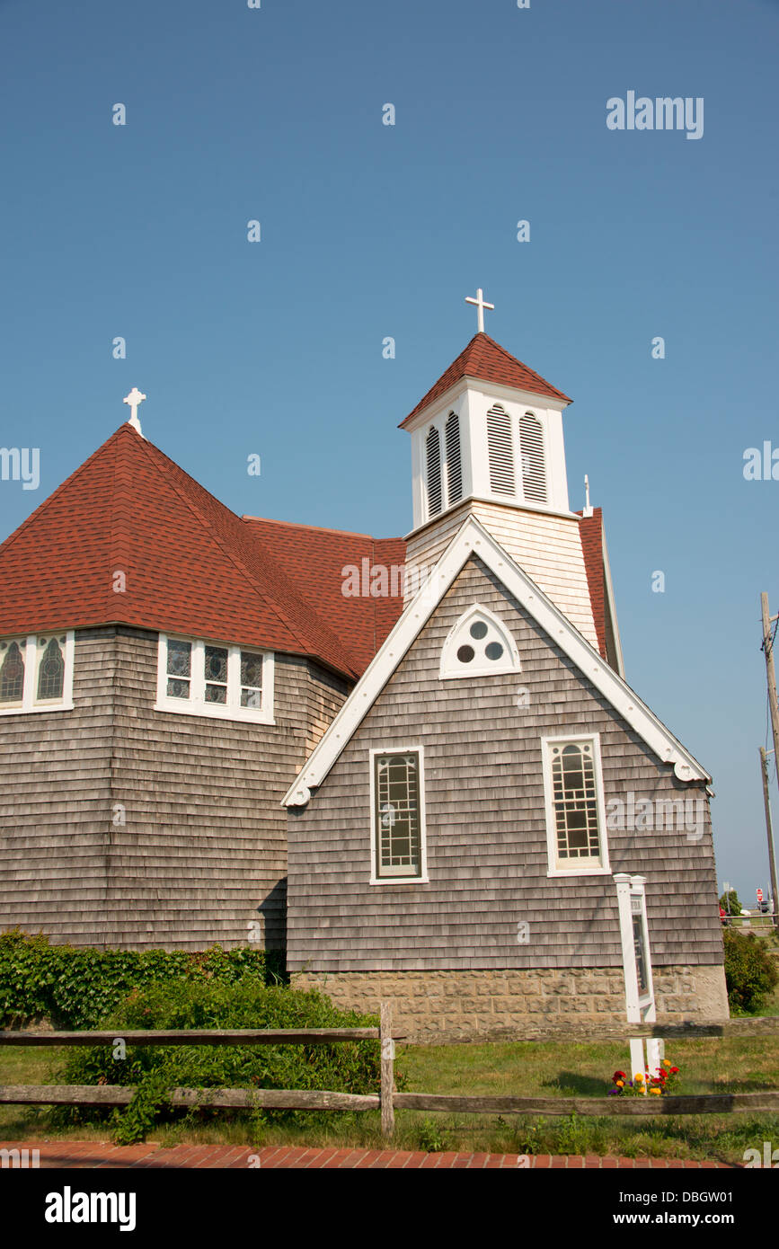 Massachusetts, Martha's Vineyard, Oak Bluffs. Historical Trinity Episcopal Church, c. 1882. Stock Photo