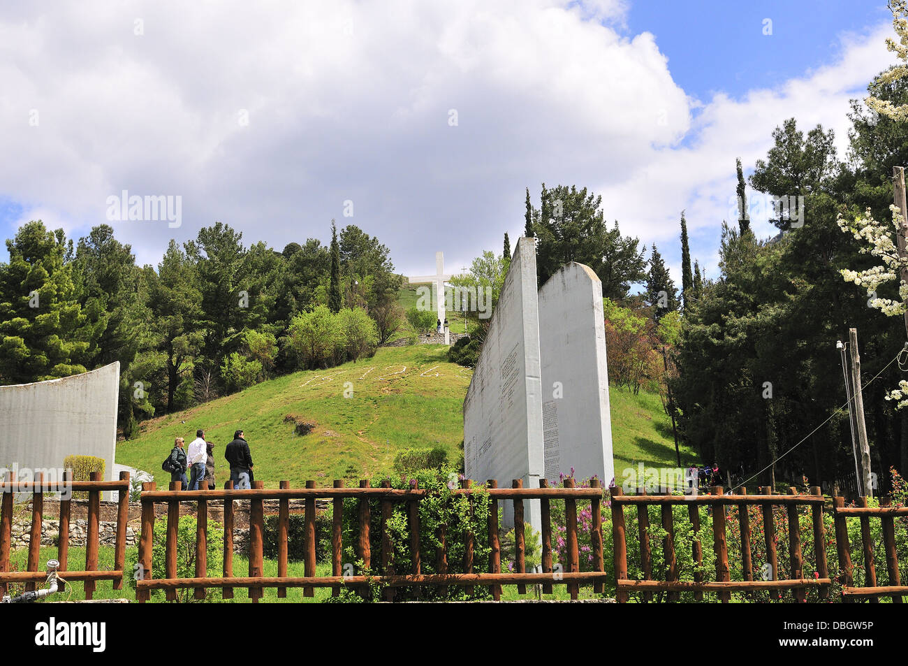 The memorial site of Massacre of Kalavryta on a hill overlooking the town. Kalavryta , Peloponnese Greece Stock Photo