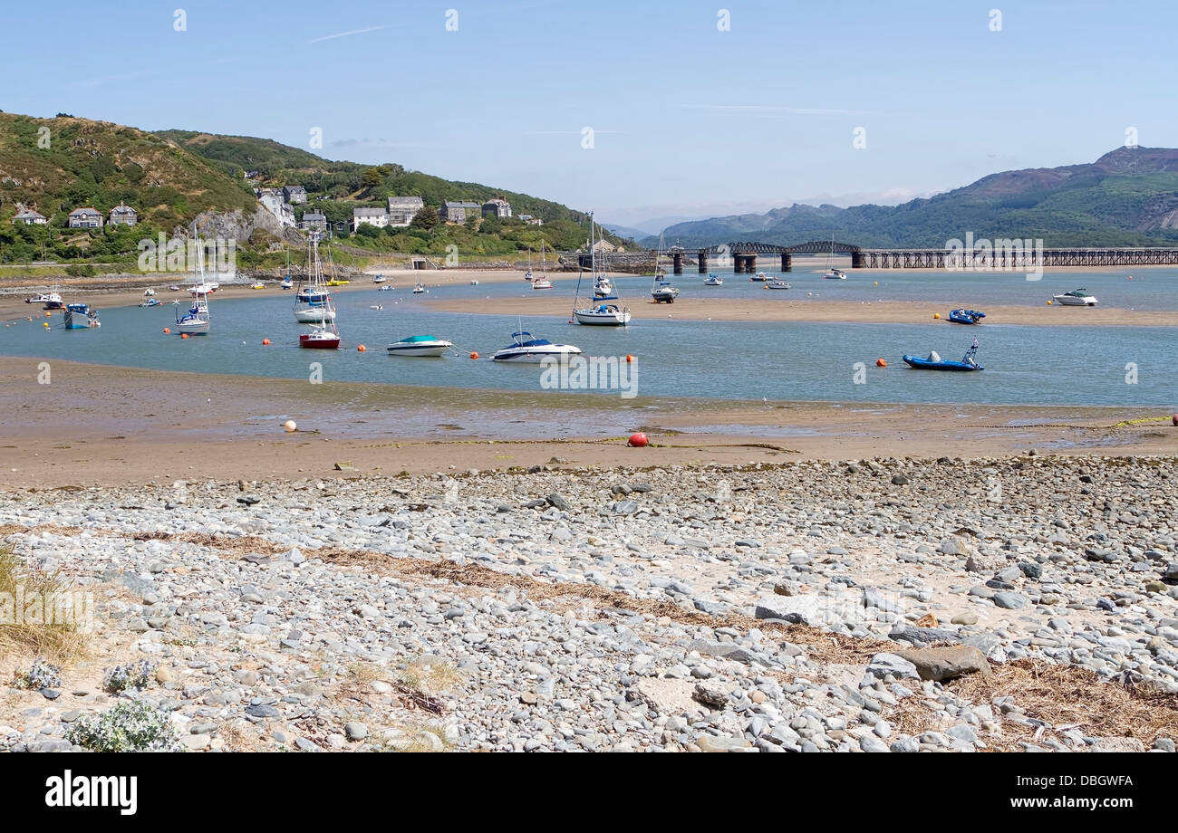 Harbour with boats at Barmouth in Wales UK Stock Photo