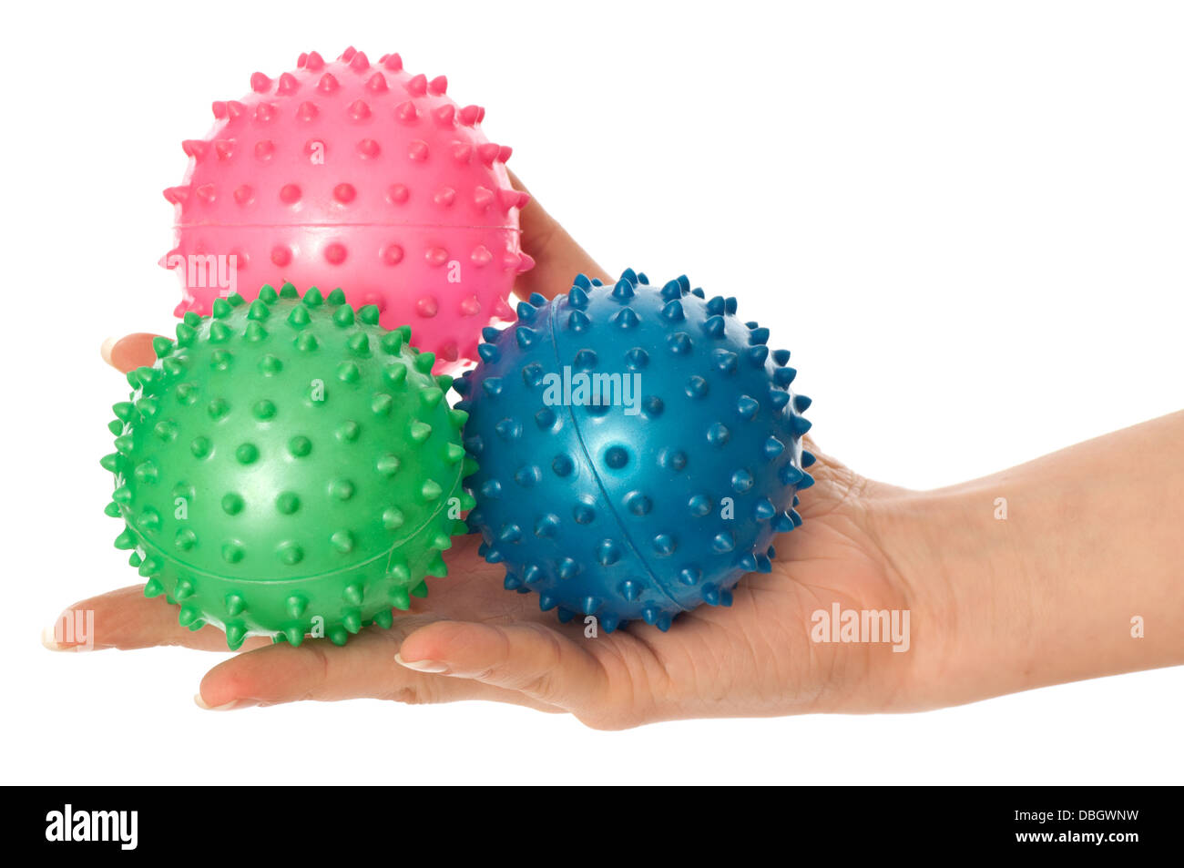 three colored massage balls Stock Photo Alamy