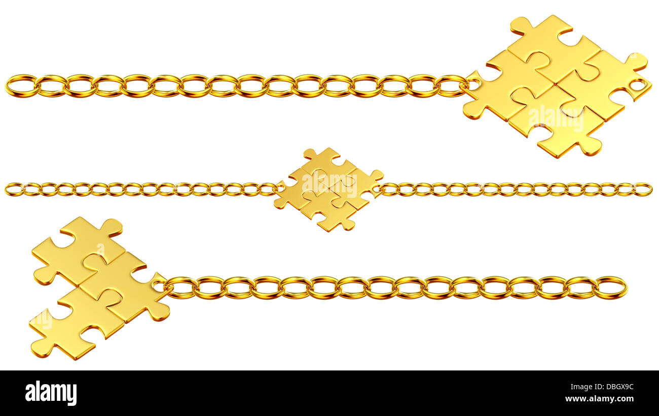 Set of shiny gold chains with puzzles Stock Photo - Alamy