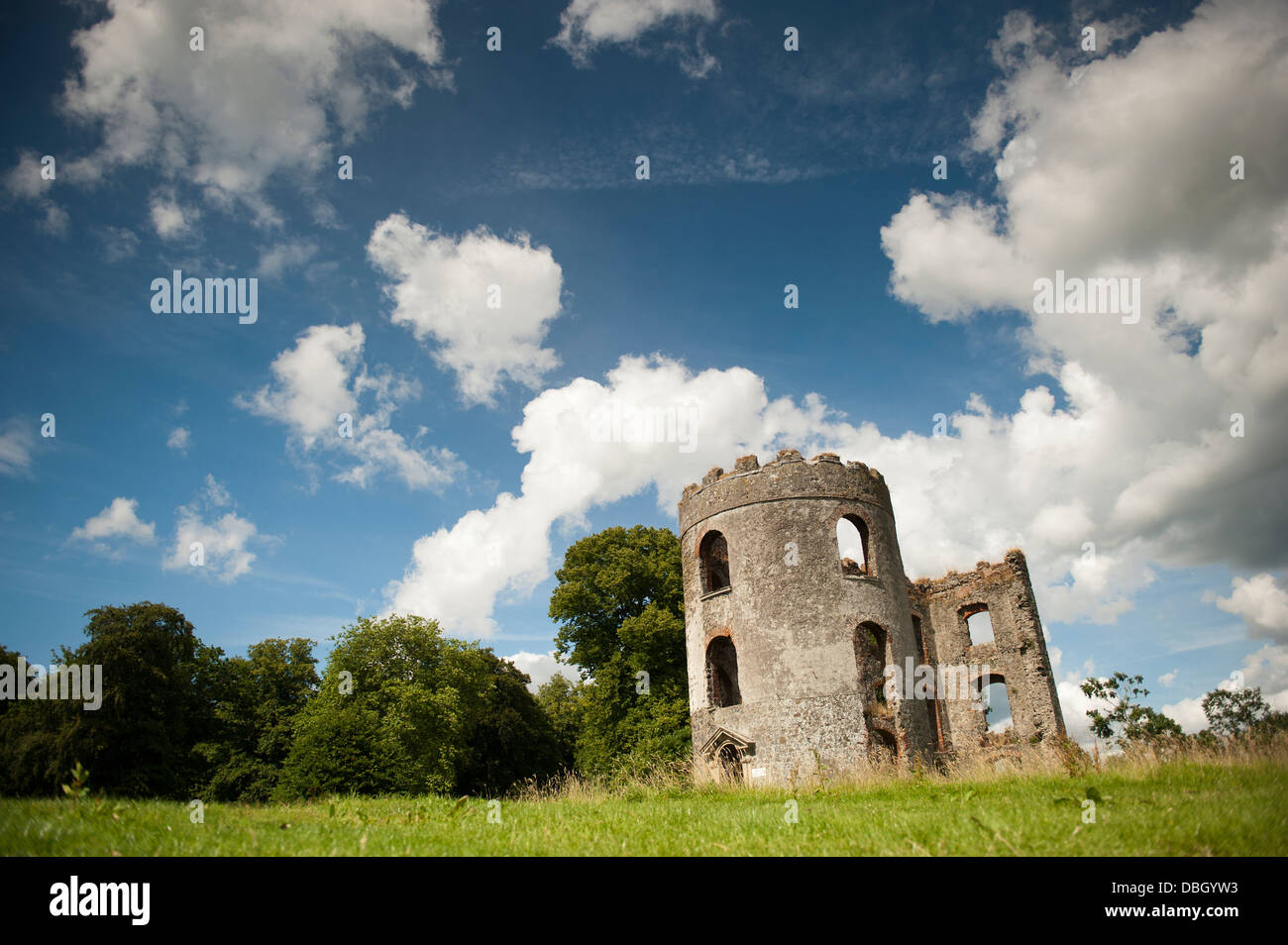 Ruined tower of Shanes Castle on the shores of Lough Neagh, Antrim, Northern Ireland. Stock Photo