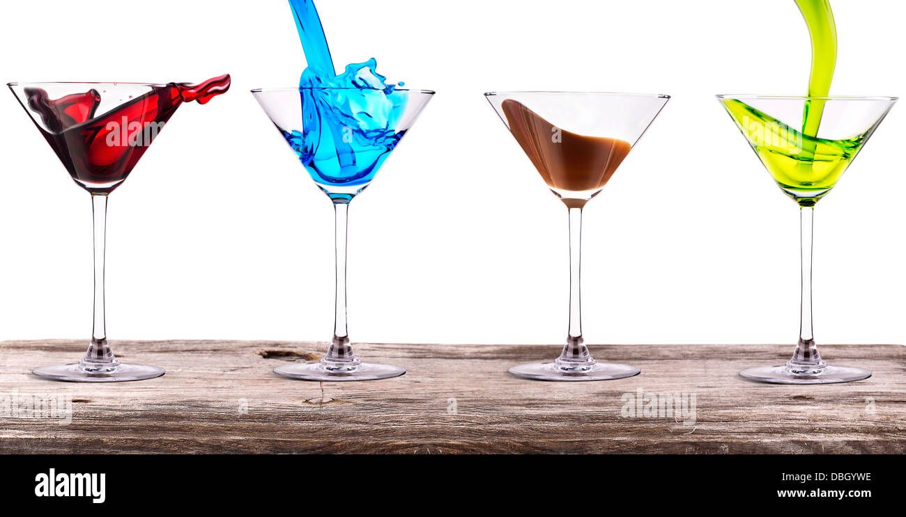Set of alcoholic cocktails on a vintage wooden table Stock Photo Alamy