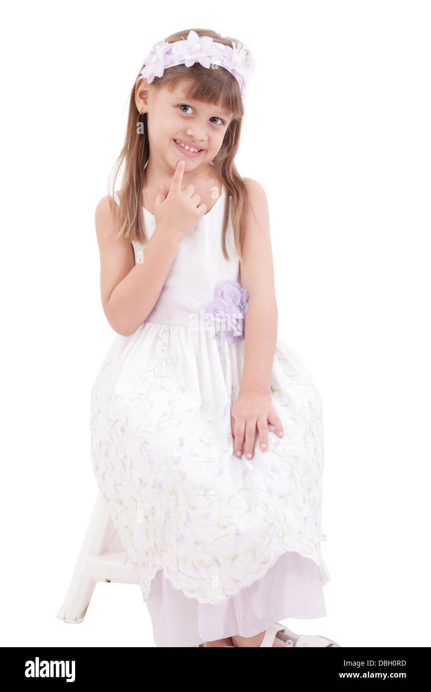A portrait of a cheerful little girl on the white background Stock ...