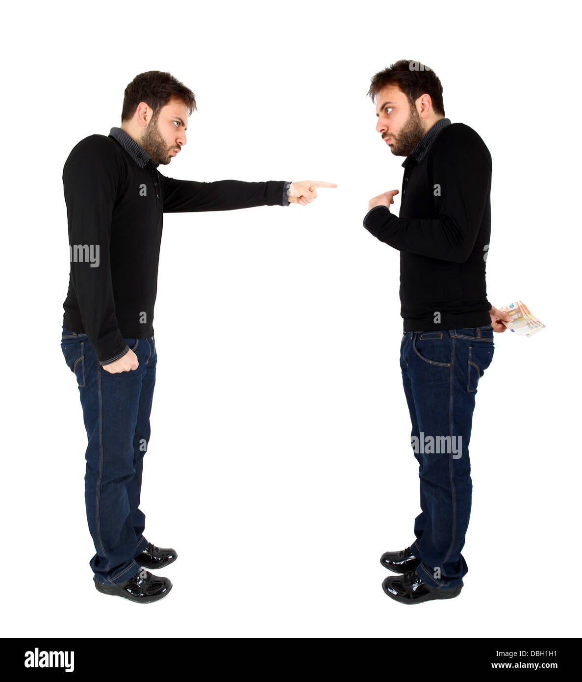 Concept of consciousness for bribe of money on white background Stock Photo