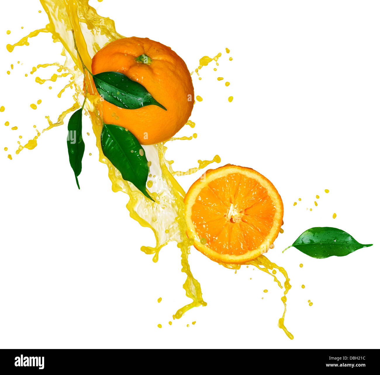 Orange juice splash isolated on white Stock Photo - Alamy
