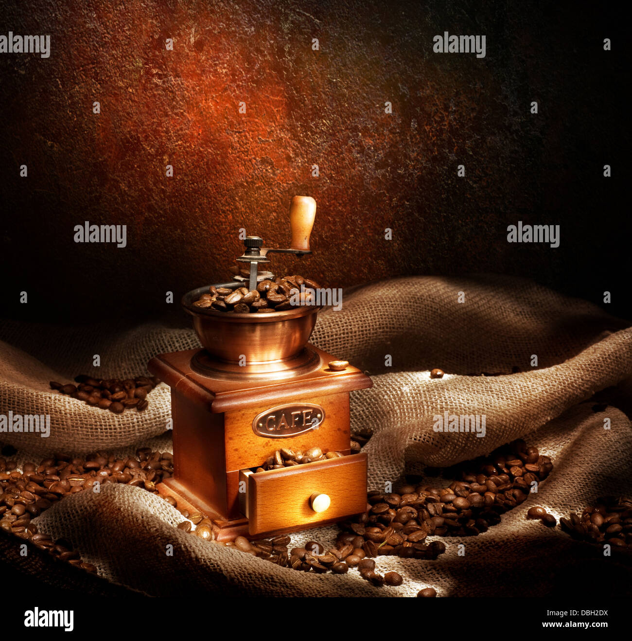 Coffee Grinder And Beans. Vintage Styled Stock Photo Alamy