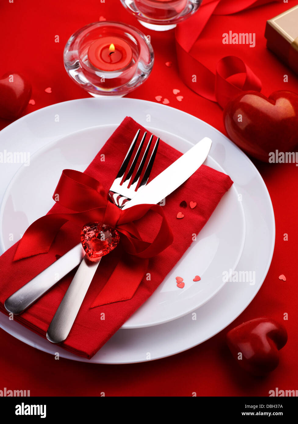 Romantic Dinner. Table place setting for Valentine's Day Stock Photo ...