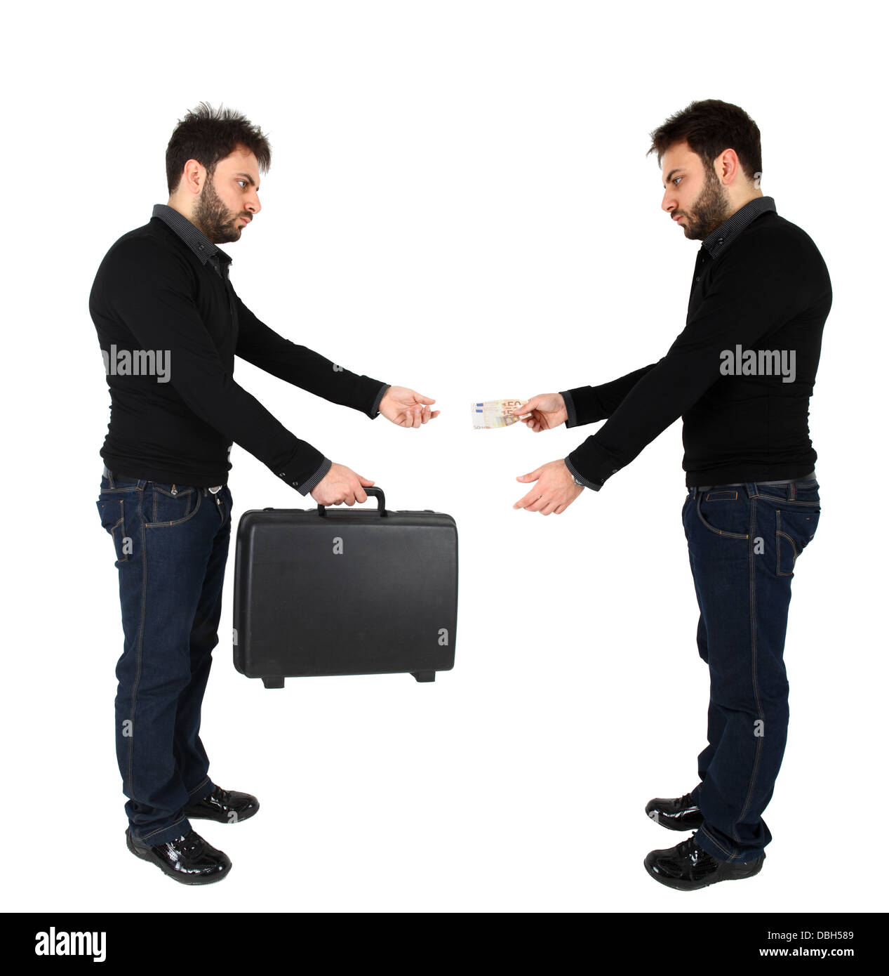 Concept of exchange of money on white background Stock Photo