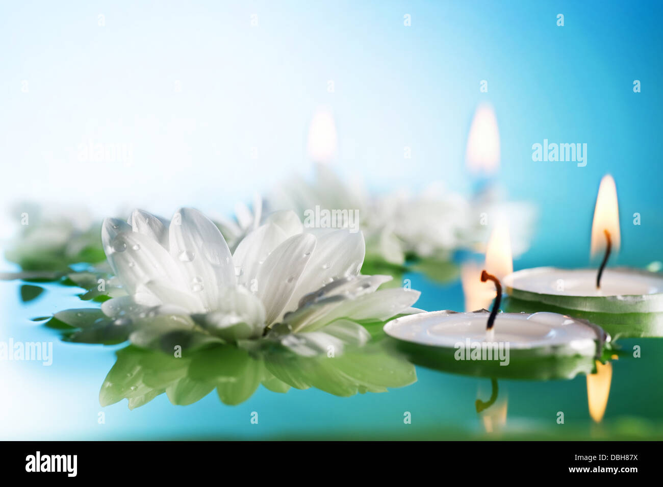 Burning Floating Candles And Flowers Stock Photo Alamy