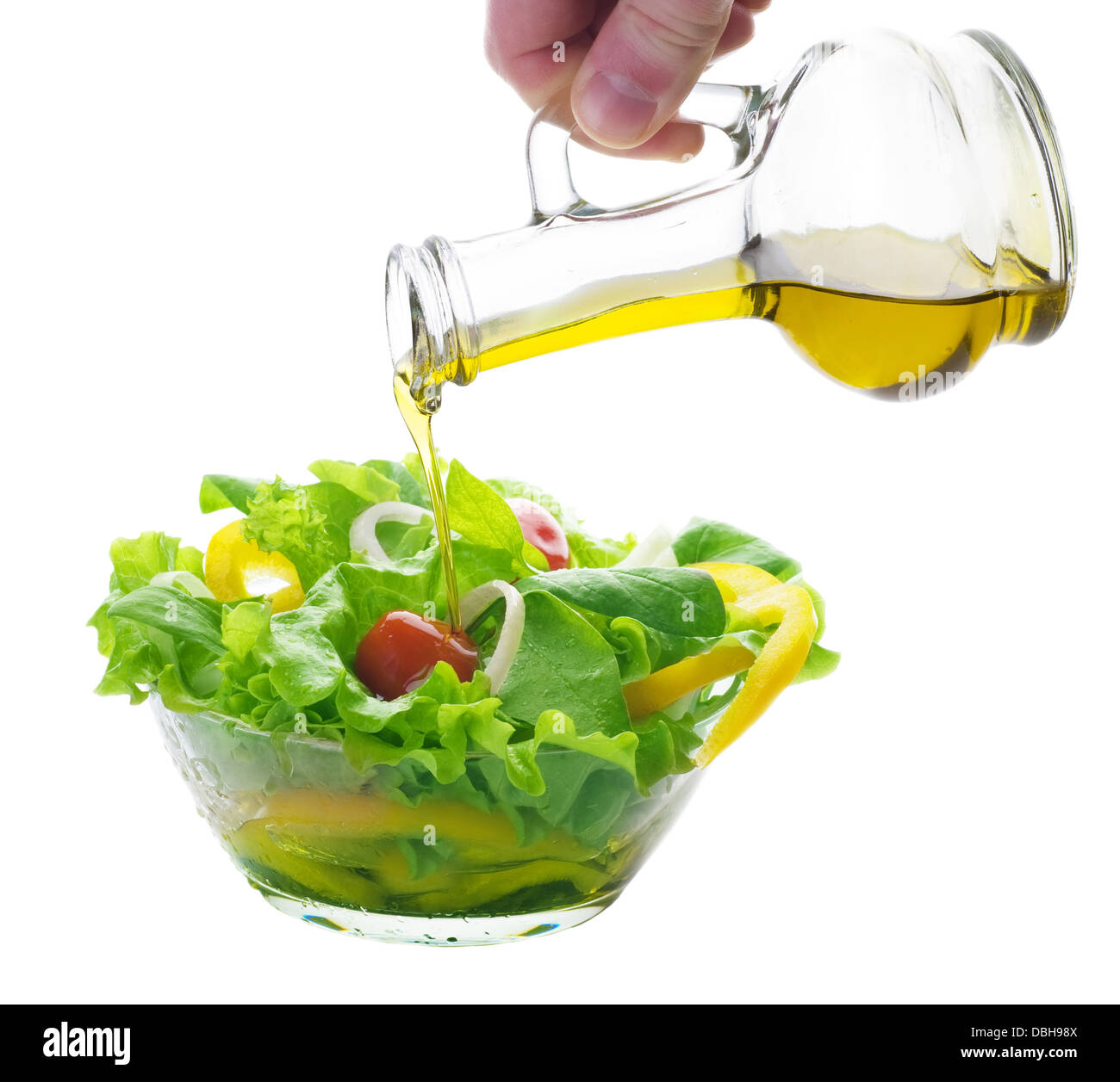 Healthy Vegetable Salad And Pouring Oil Stock Photo Alamy