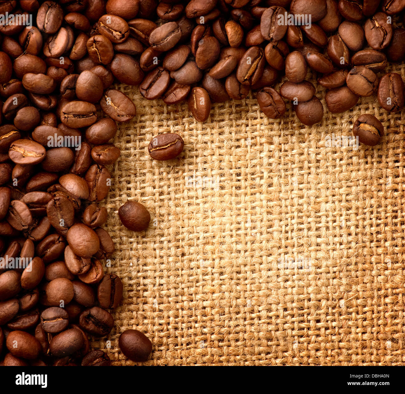 Coffee Border design. Beans over Burlap Background Stock Photo - Alamy