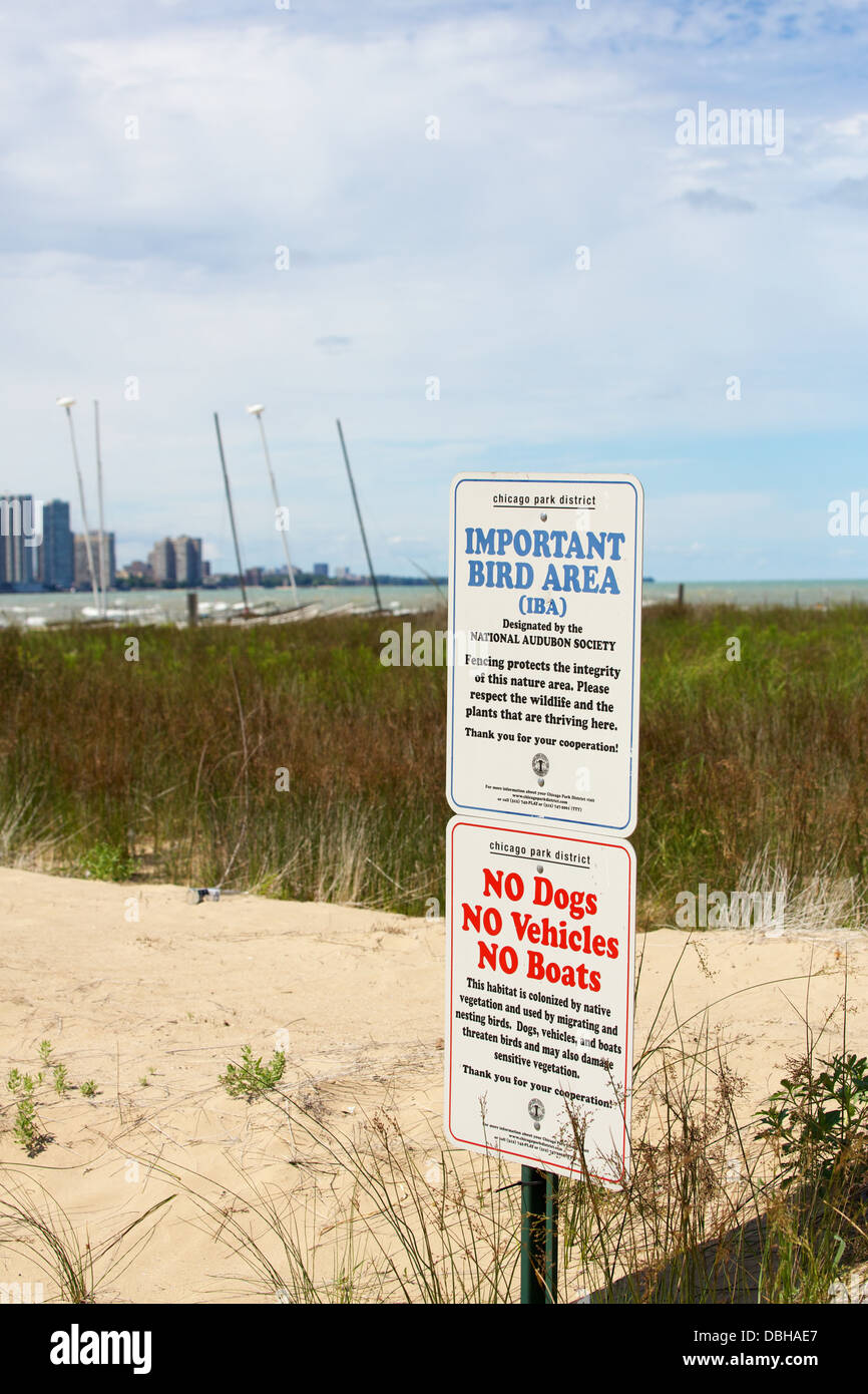 Important bird area sign. Montrose Beach Dunes Chicago Illinois Stock ...