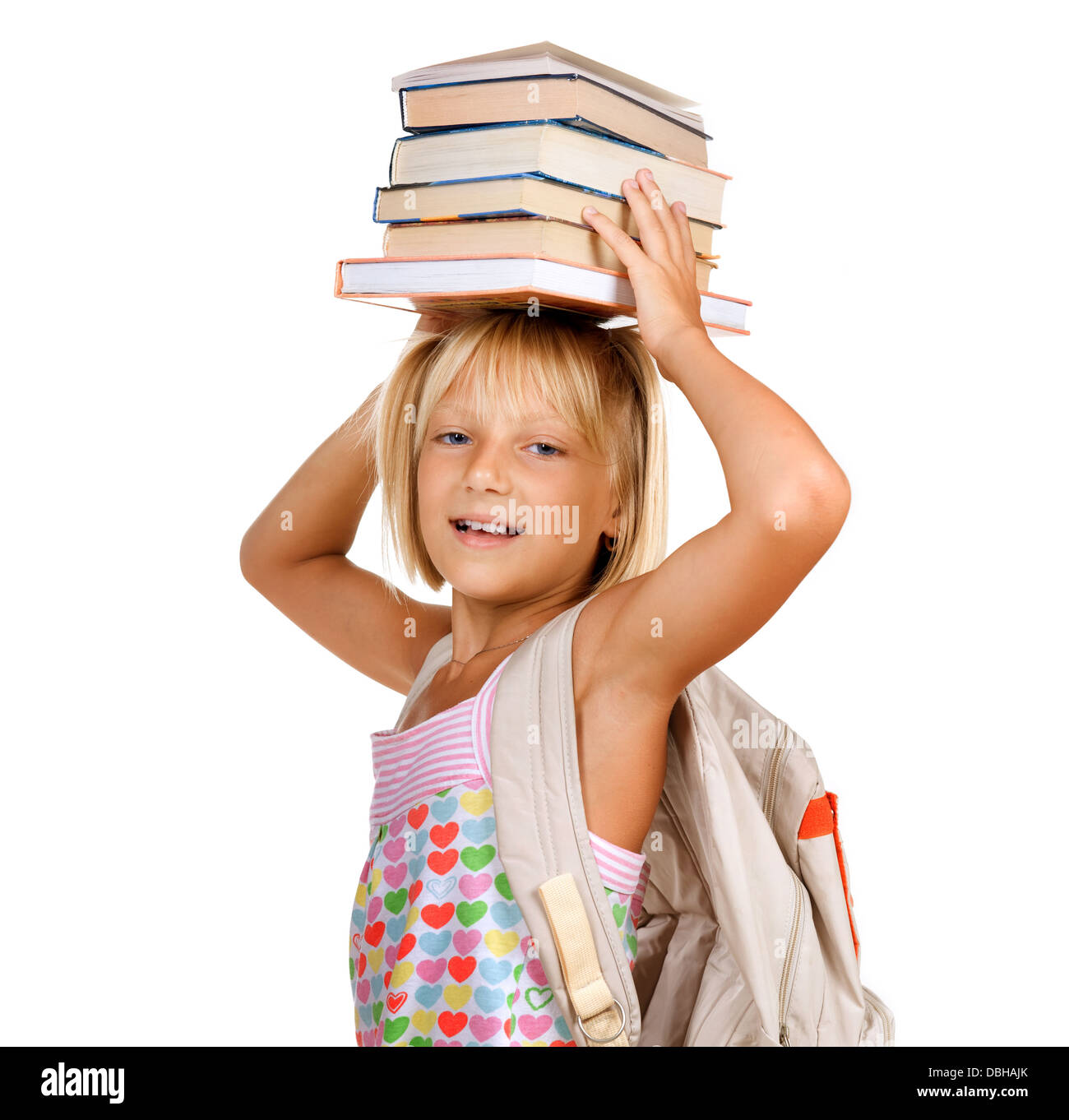 Education Concept. Happy School Girl With Books Stock Photo - Alamy