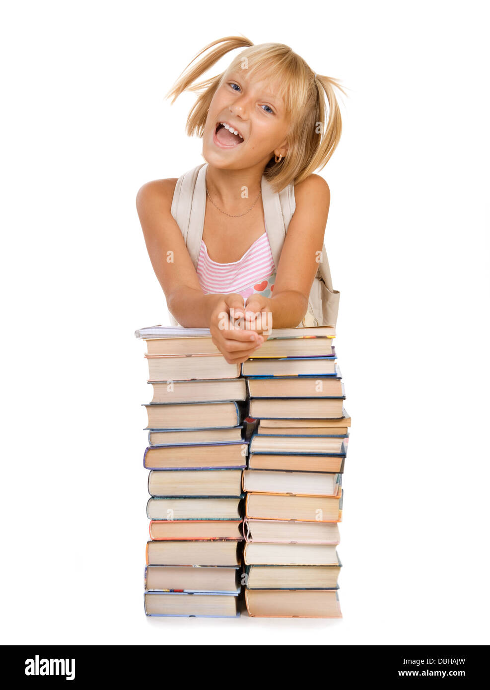 Back To School Concept. School Girl Above The Heap Of Books Stock Photo ...
