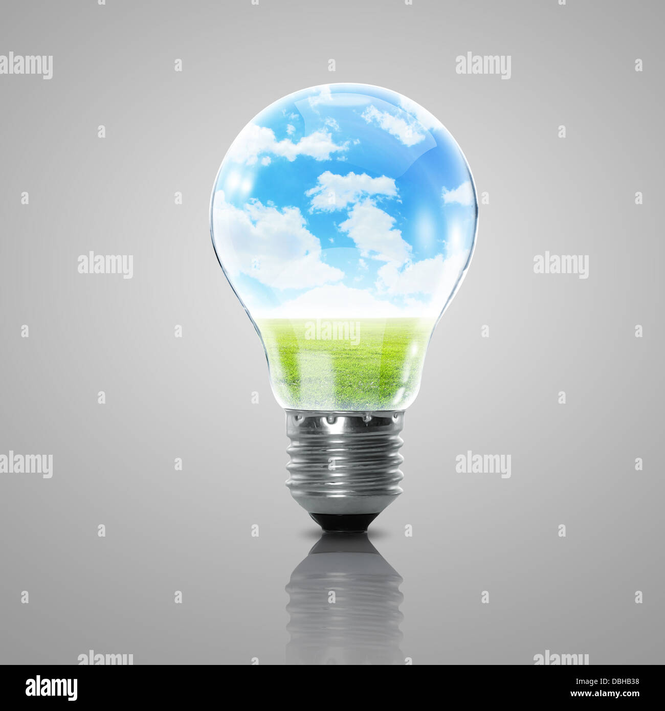 Electric light bulb and blue sky inside it Stock Photo Alamy