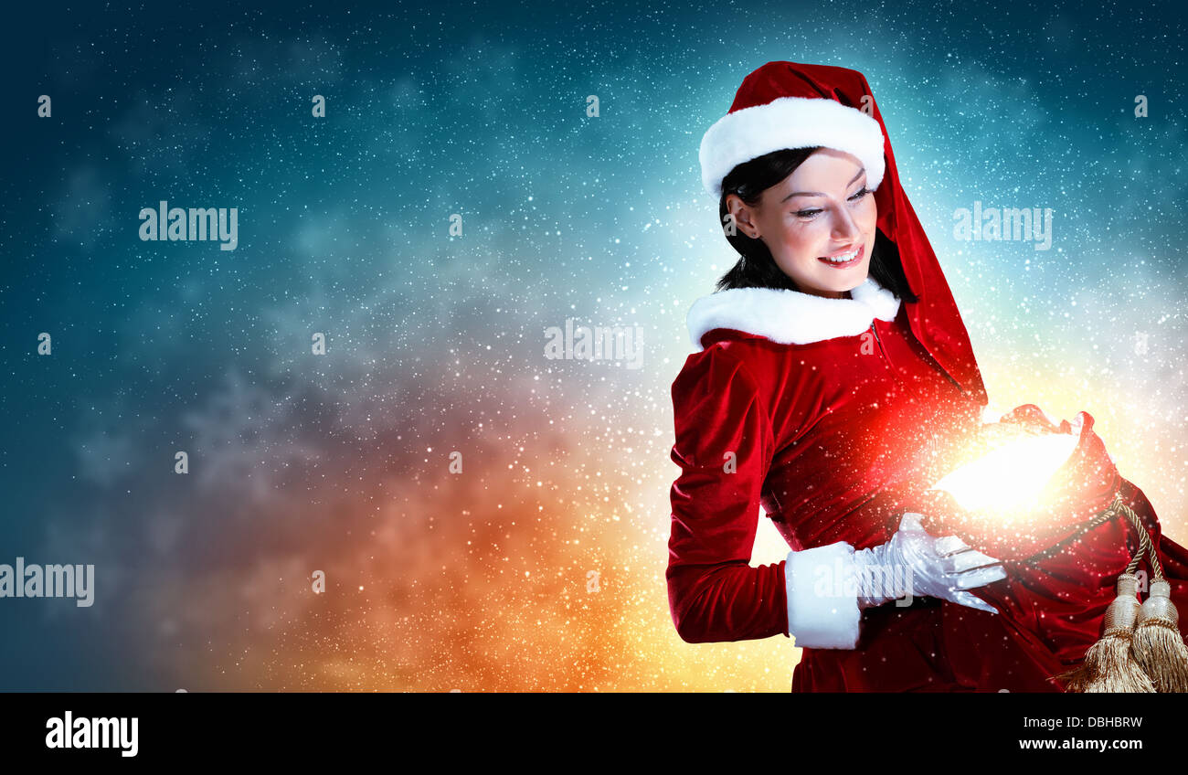beautiful girl in santa costume Stock Photo - Alamy