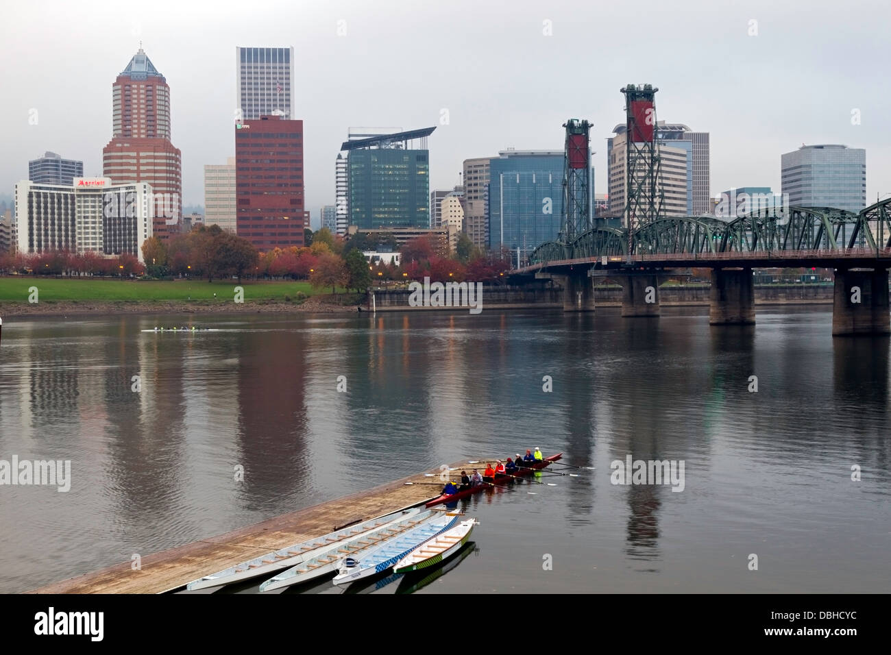 Paddle boats out on a typical cloudy fall day in Portland, Oregon, USA Stock Photo