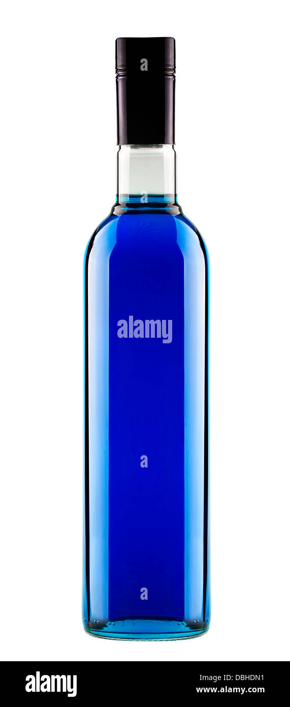 full bottle of blue alcoholic cocktail isolated Stock Photo Alamy