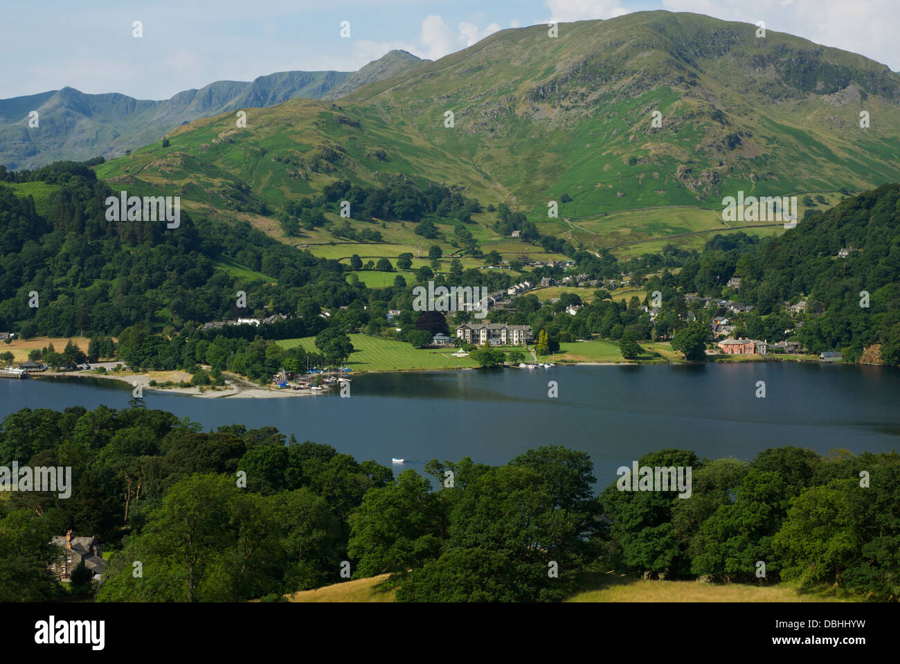 The village of Glenridding, on the shore of Ullswater, Lake District National Park, Cumbria, England UK Stock Photo