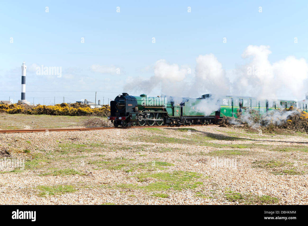 Rommey Hythe & Dymchurch Railway steam locomotive number 7 Typhoon at New Rommey station Stock Photo