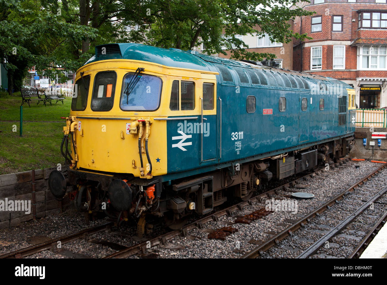 British Rail Class 33 number 33111 'Hot Dog' at Swanage railway station Stock Photo