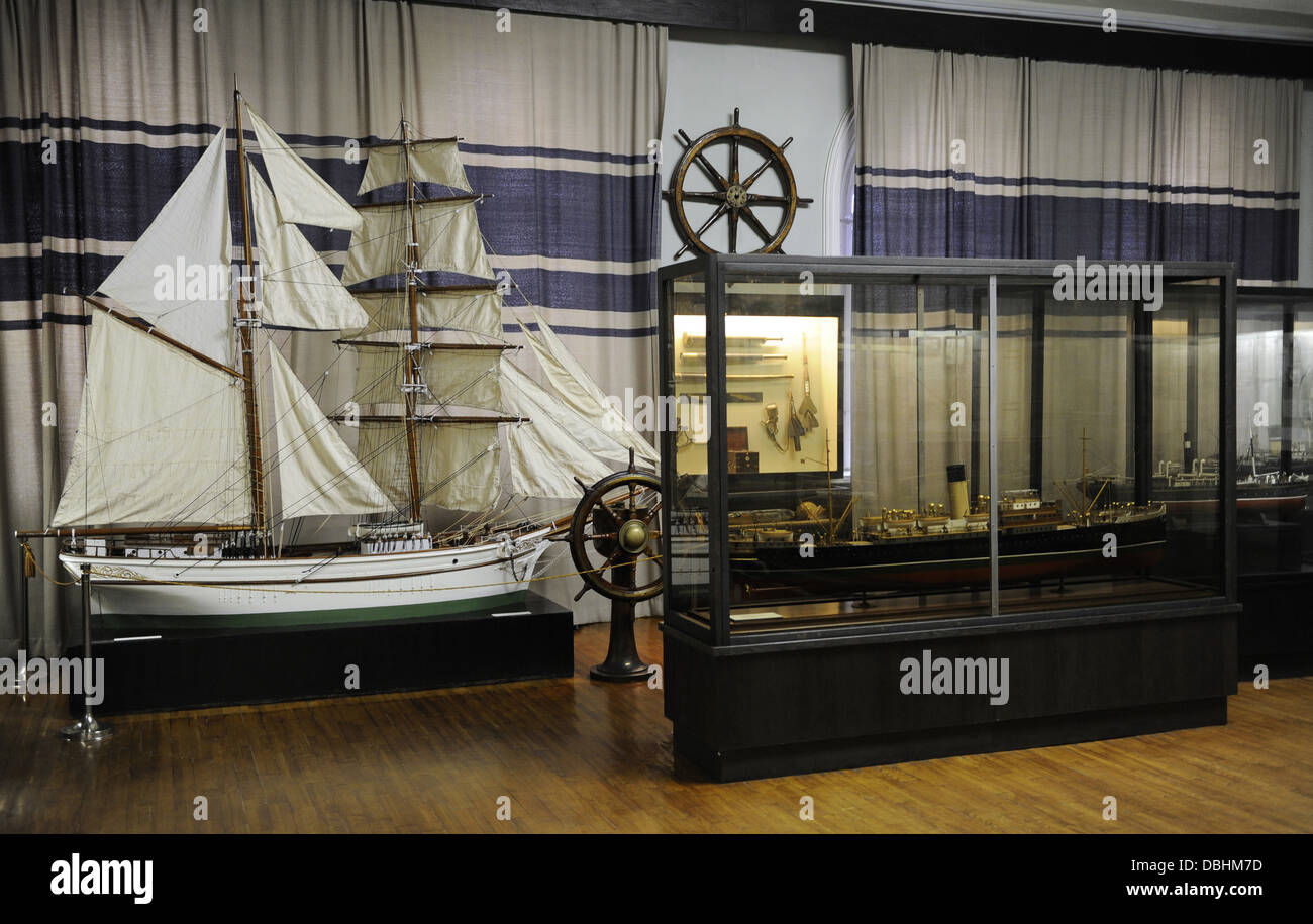 Room dedicated to navigation. Boat models. Museum of History and Navigation. Inside. Riga. Latvia. Stock Photo