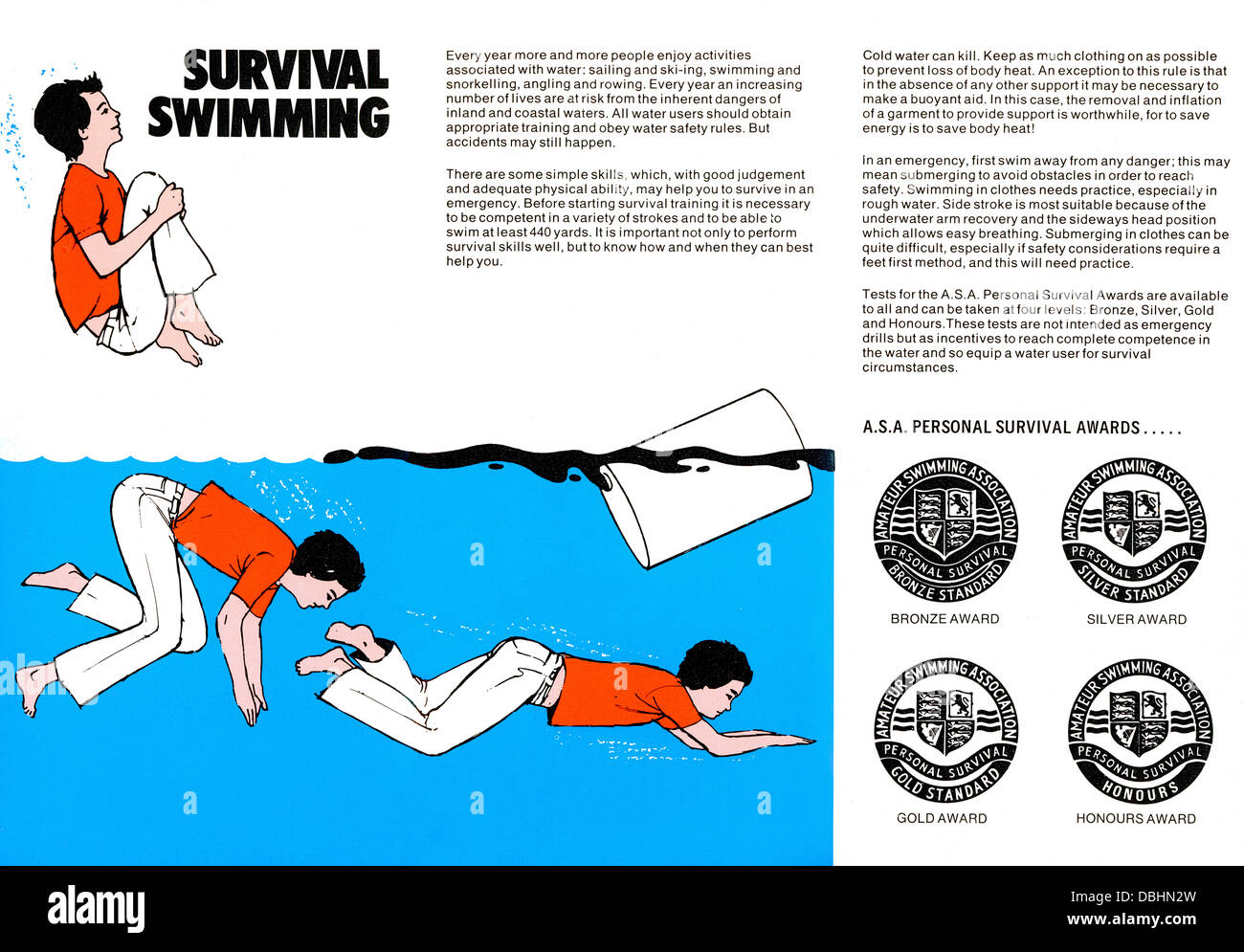 ASA Amateur Swimming Association Safety Advice, published by Bovril probably 1960s Survival Swimming Stock Photo