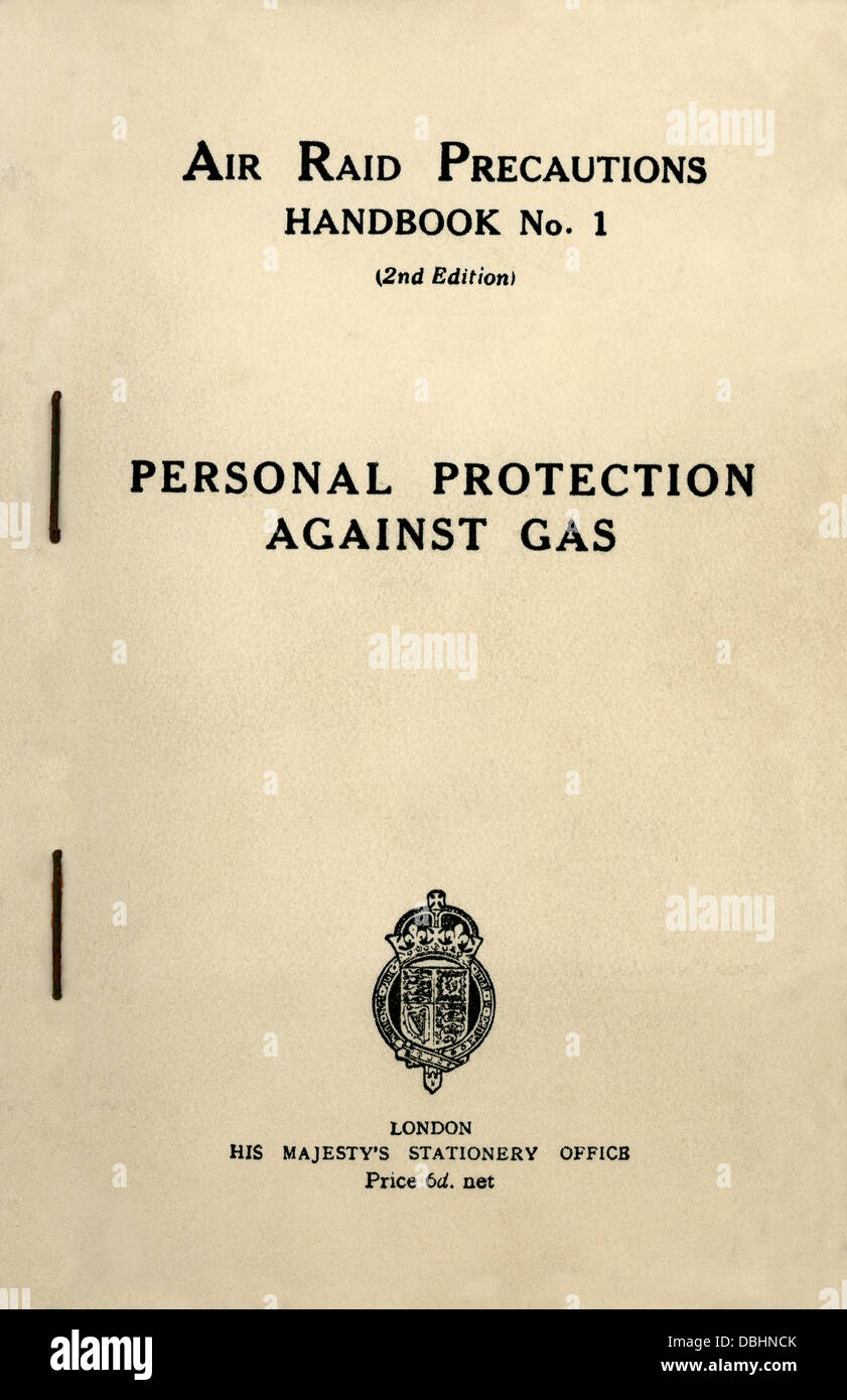 An Air Raid Precautions Handbook 'Personal Protection Against Gas' London H M Stationery Office 1939 Stock Photo