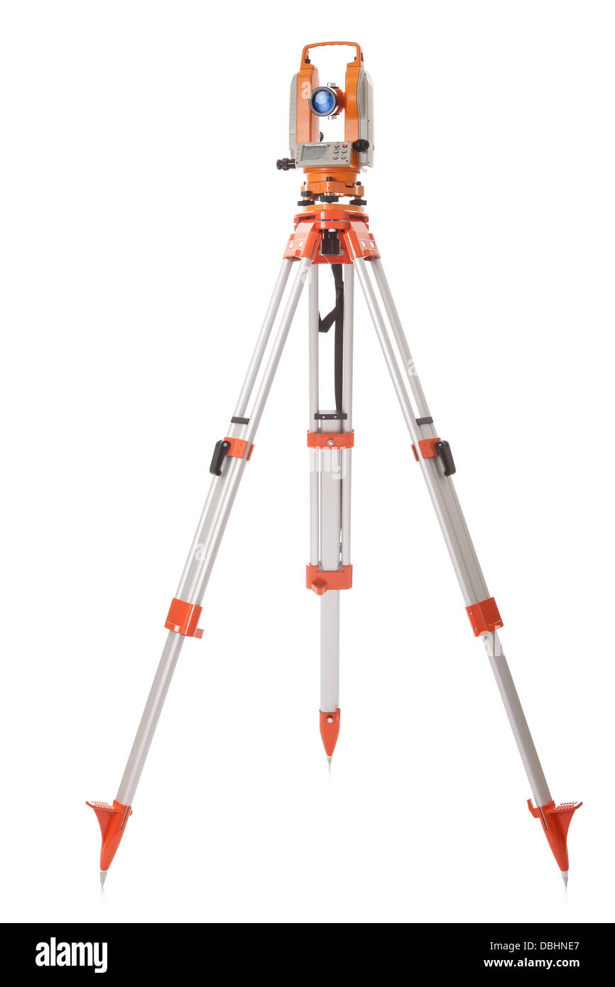 Survey equipment theodolite on a tripod Stock Photo