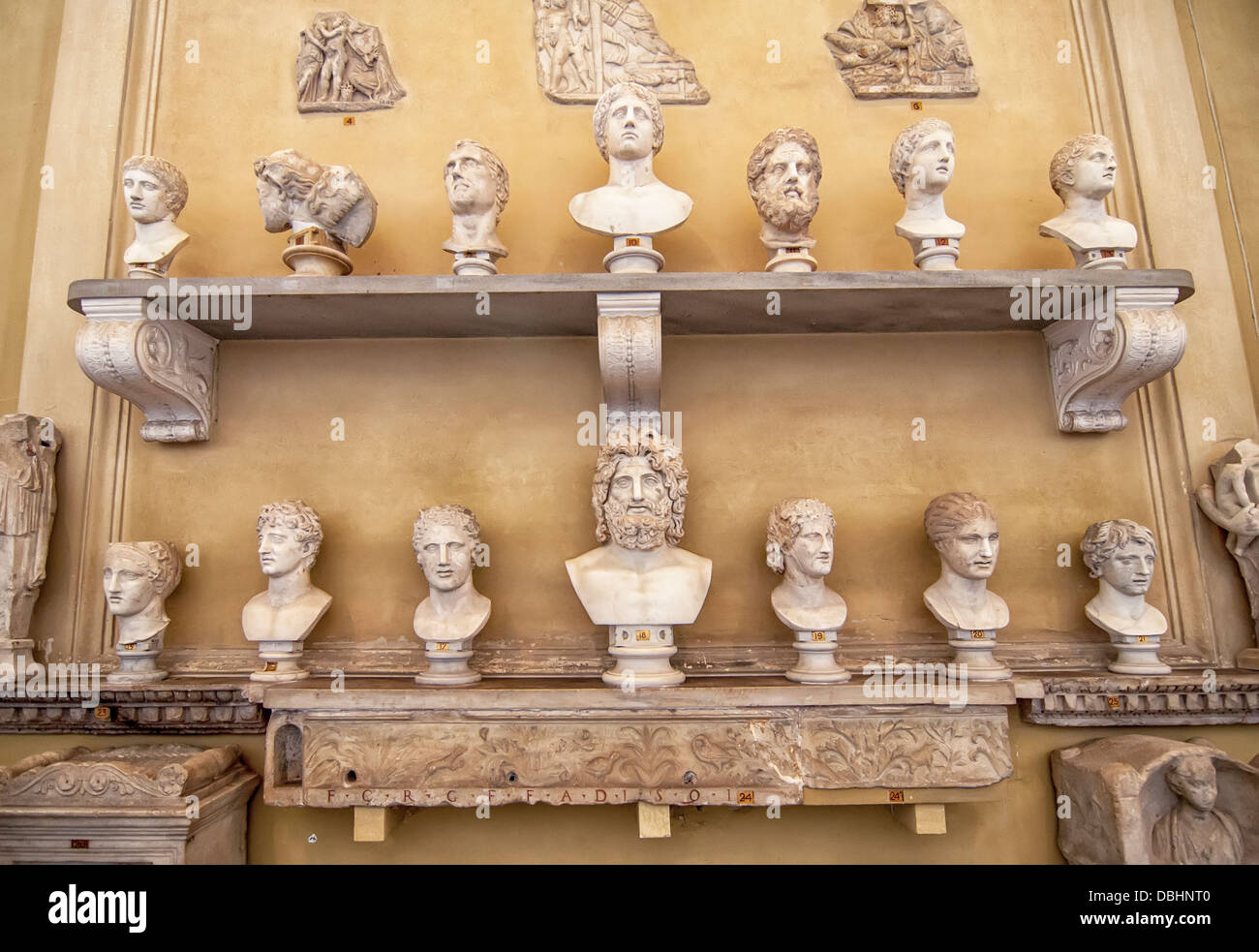 Collection of sculptures of heads in the Vatican Museums Stock Photo