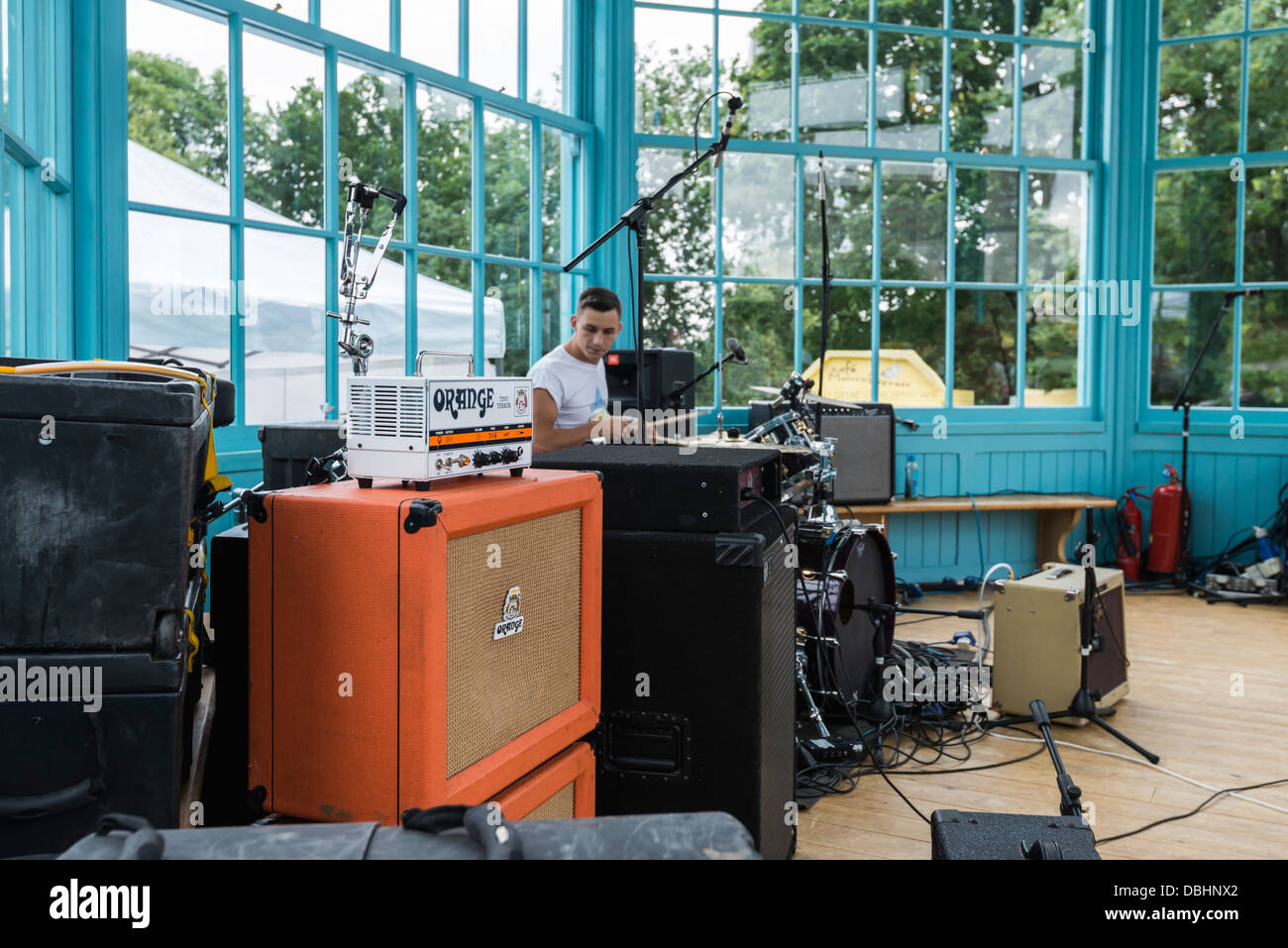 Band playing inside Victorian bandstand at Sheffield Tramlines festival
