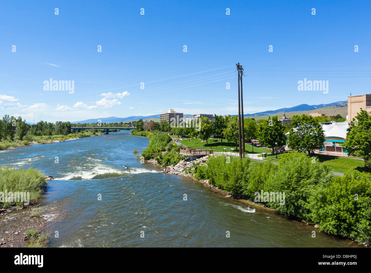 Caras Park and Brennan's Wave on the Clark Fork River, Missoula, Montana, USA Stock Photo