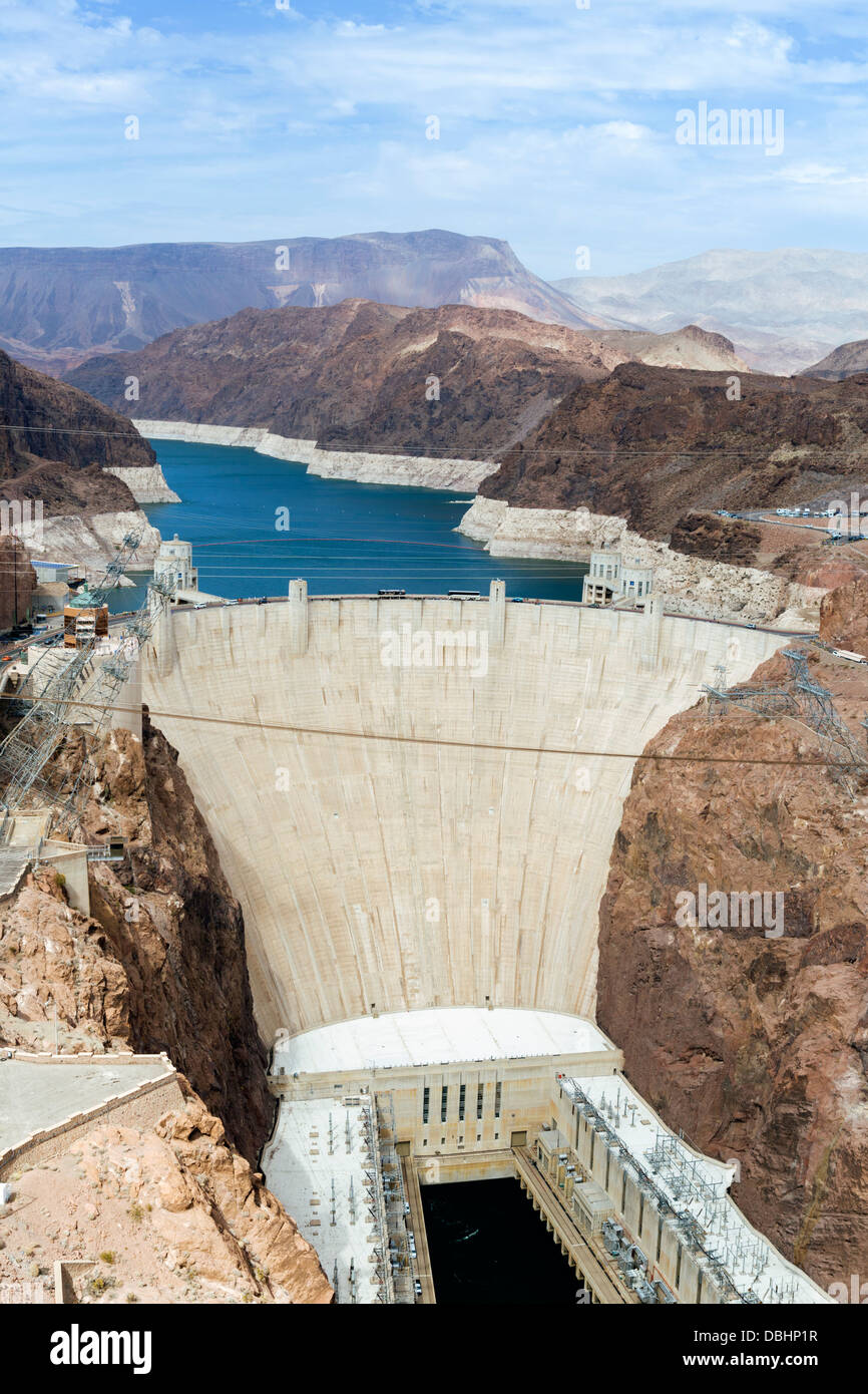 The Hoover Dam looking towards Lake Mead, Nevada / Arizona state line, USA Stock Photo