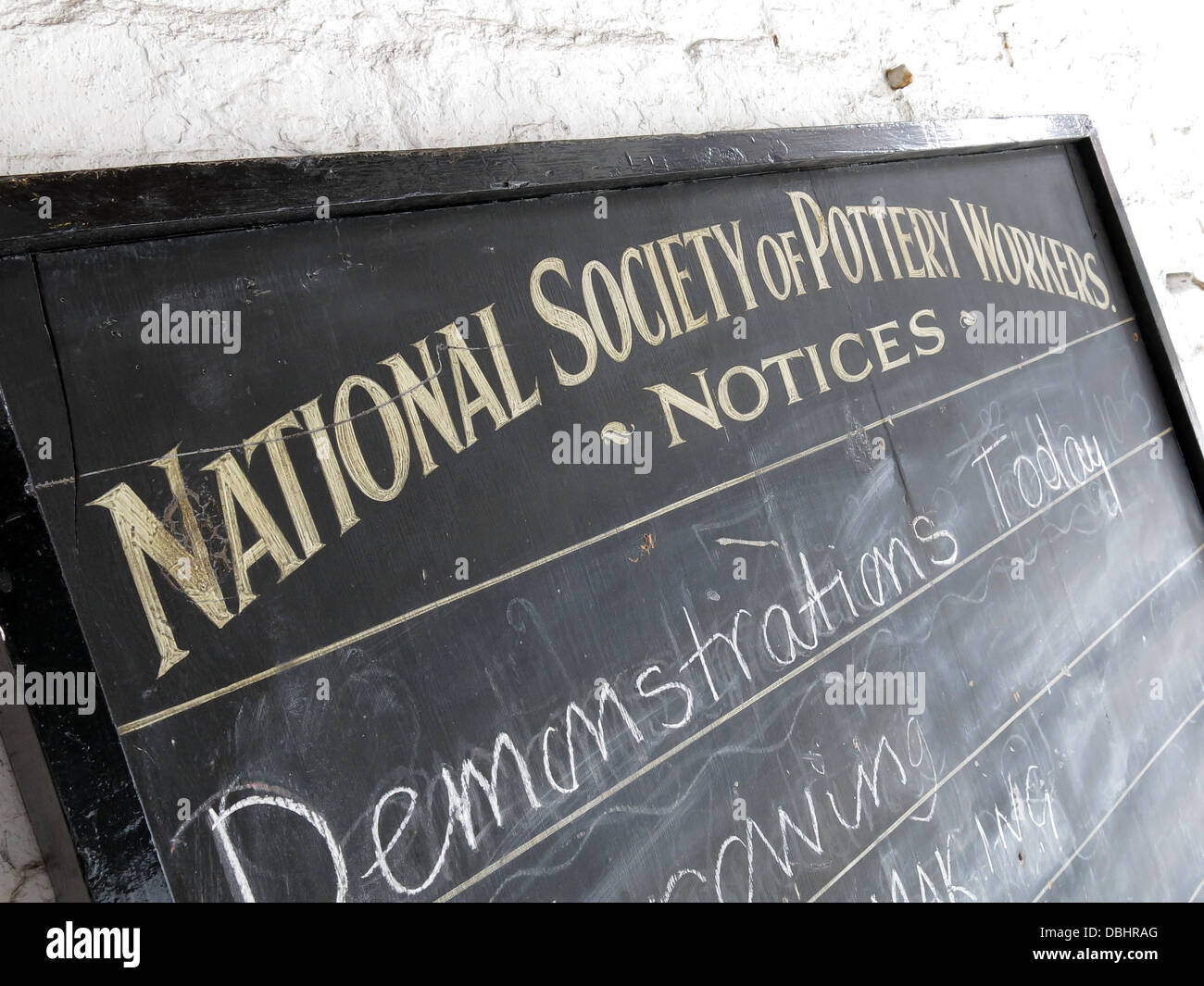 National Society of Pottery Workers notice board from Longton Stoke-On-Trent Great Britain  at the Gladstone Pottery Museum Stock Photo