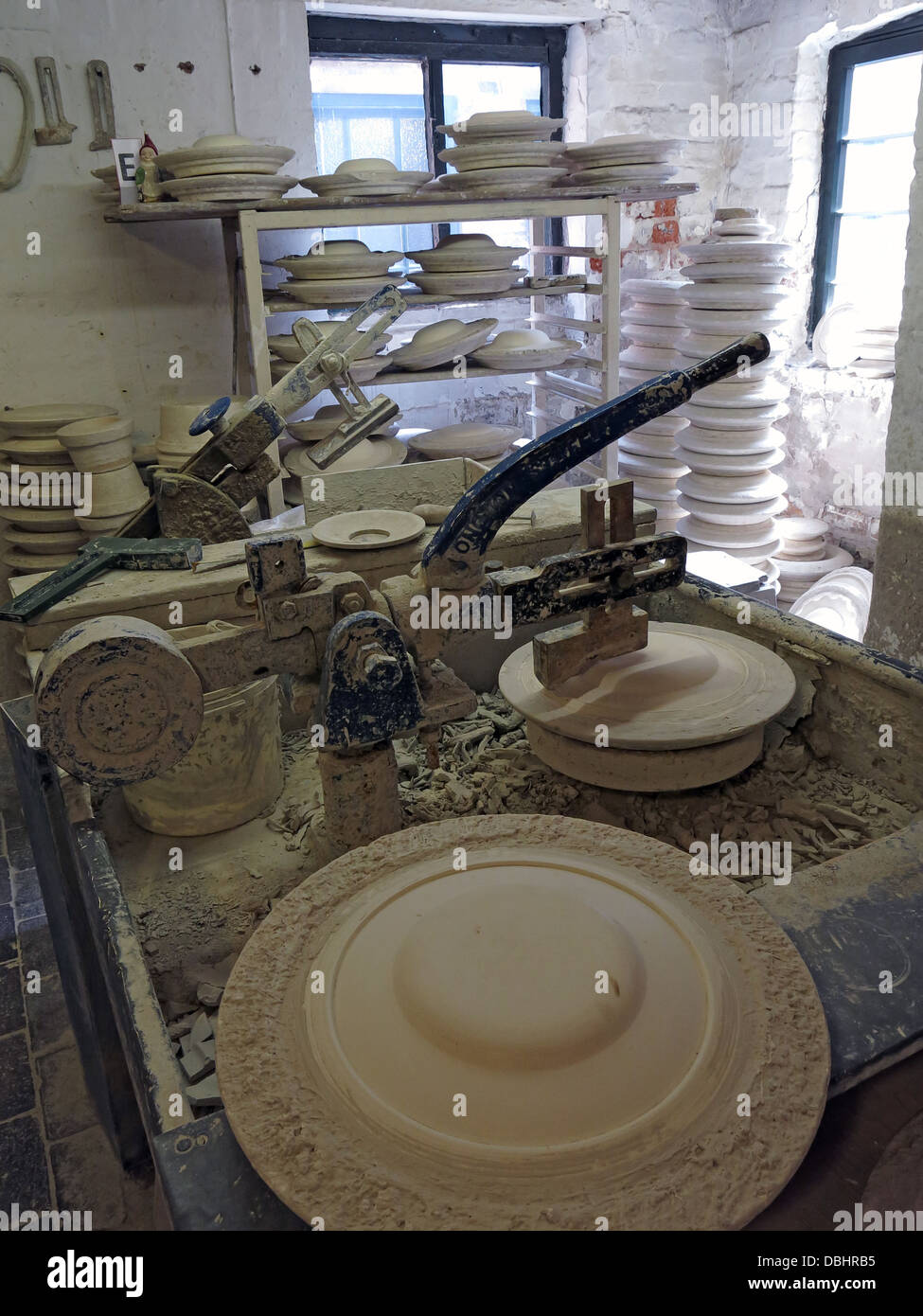 A clay jiggering room Longton Stoke-On-Trent Great Britain showing potteries heritage at the Gladstone Pottery Museum Stock Photo