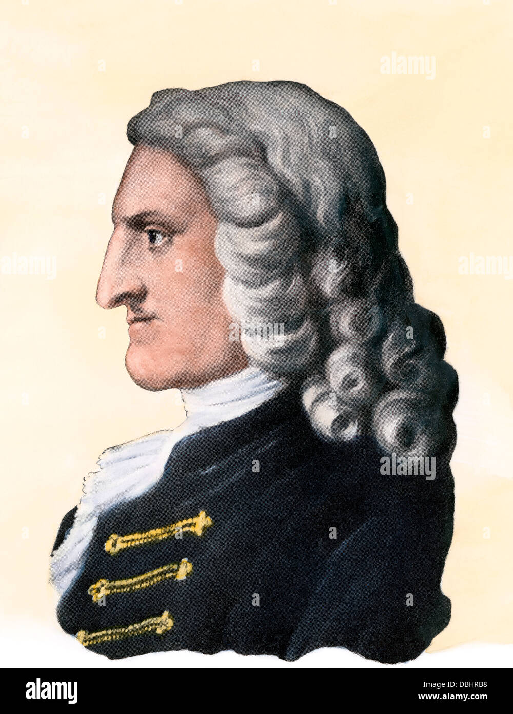 English novelist Henry Fielding. Handcolored halftone reproduction of a portrait Stock Photo